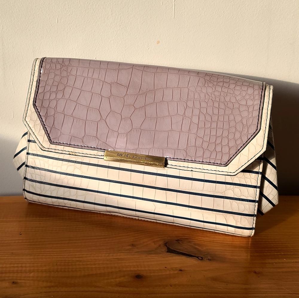 Rachel Roy Blue Striped Embossed Clutch